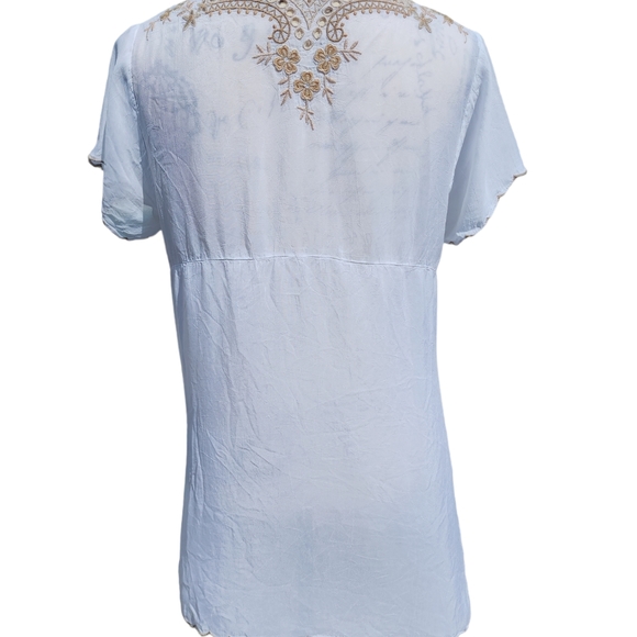 Johnny Was Eyelet Floral Embroidered Tunic Top 1/2 Button Front White Size Small - Picture 4 of 9